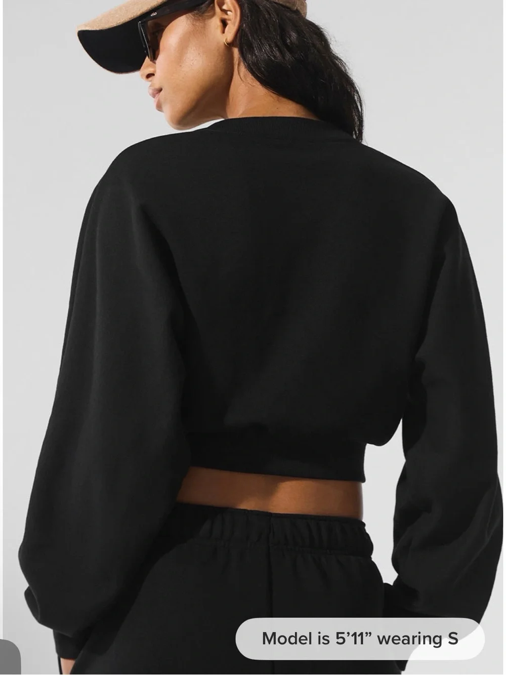 ALO Yoga Black Cropped Crewneck Sweatshirt NWOT